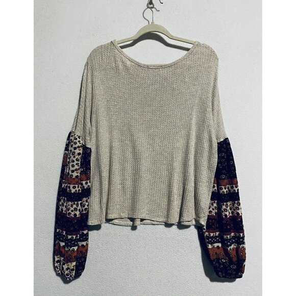 Earthbound Top Womens Medium Floral Bell Sleeve Waffle Knit Peasant Boho - Picture 3 of 6